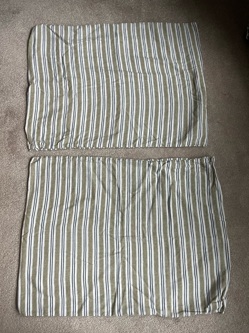 Piglet in bed  green & ivory striped pillowcases/ shams -  set of 2